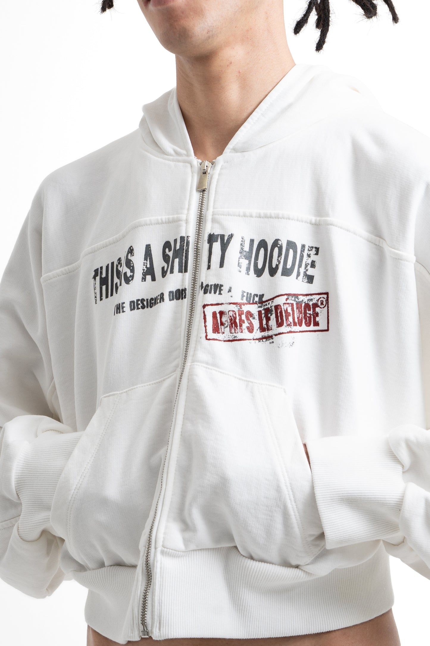 White IDGAF Zip Hoodie
