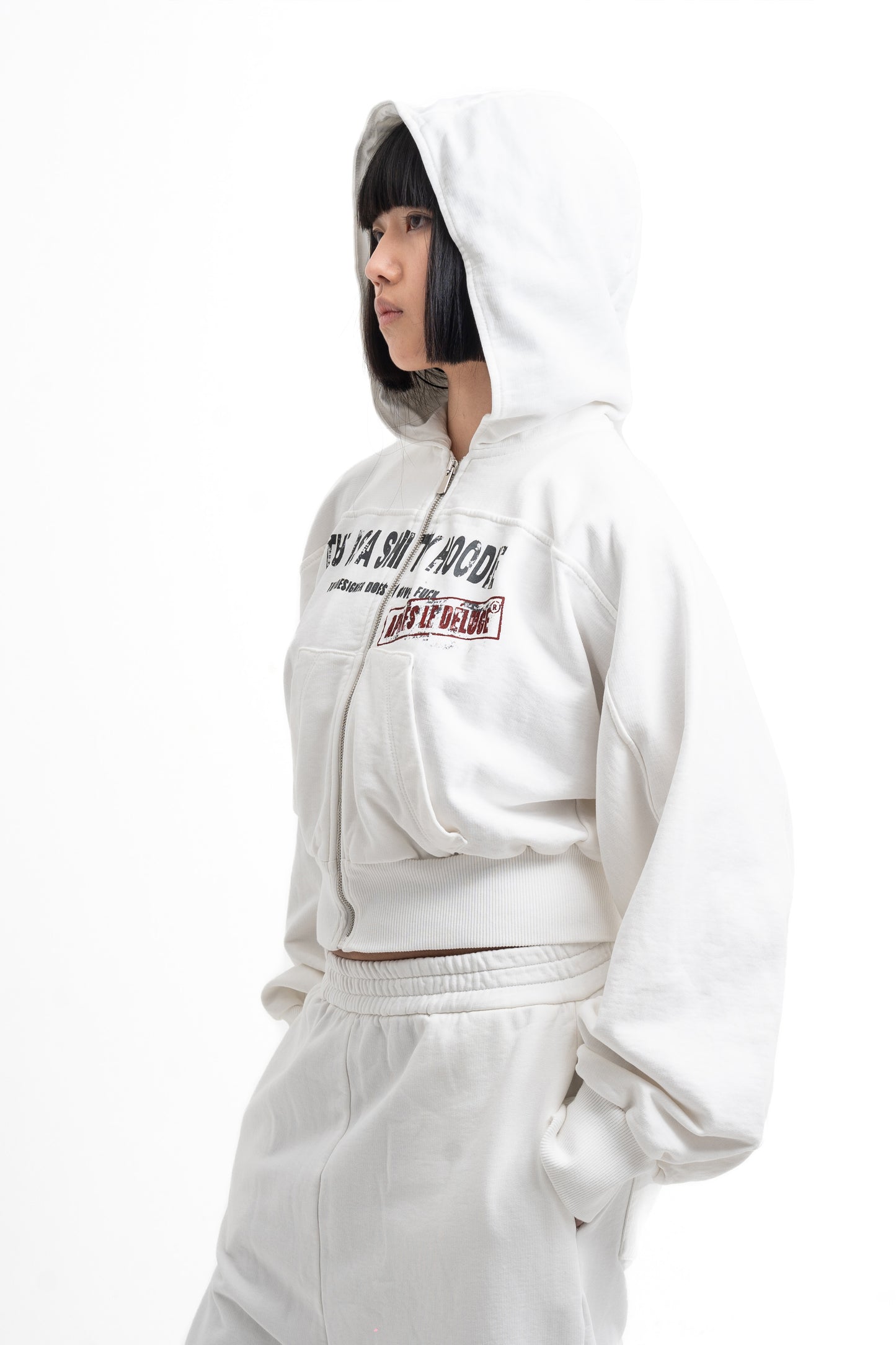 White IDGAF Zip Hoodie
