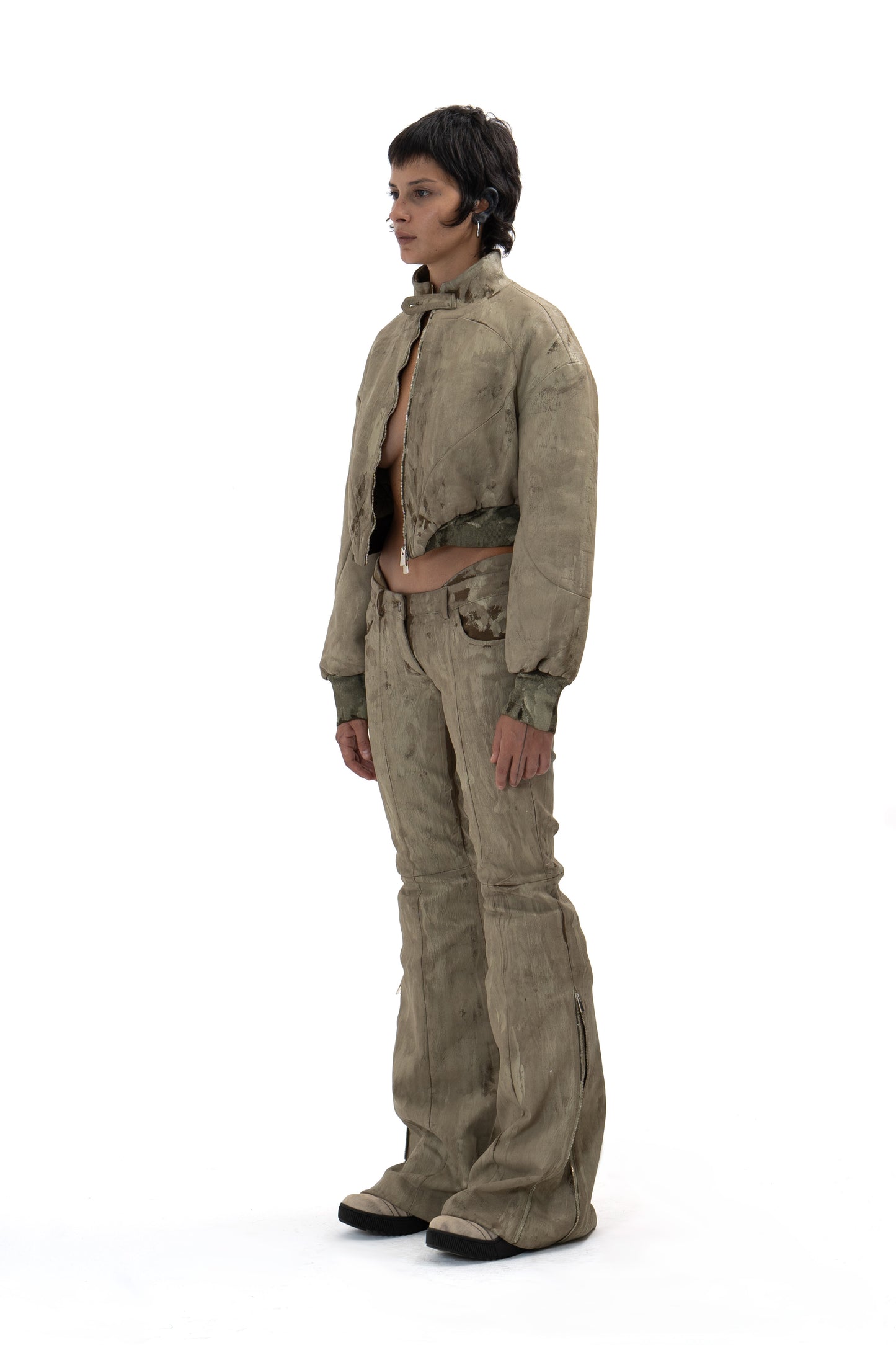 CRACKED effect padded short bomber jacket