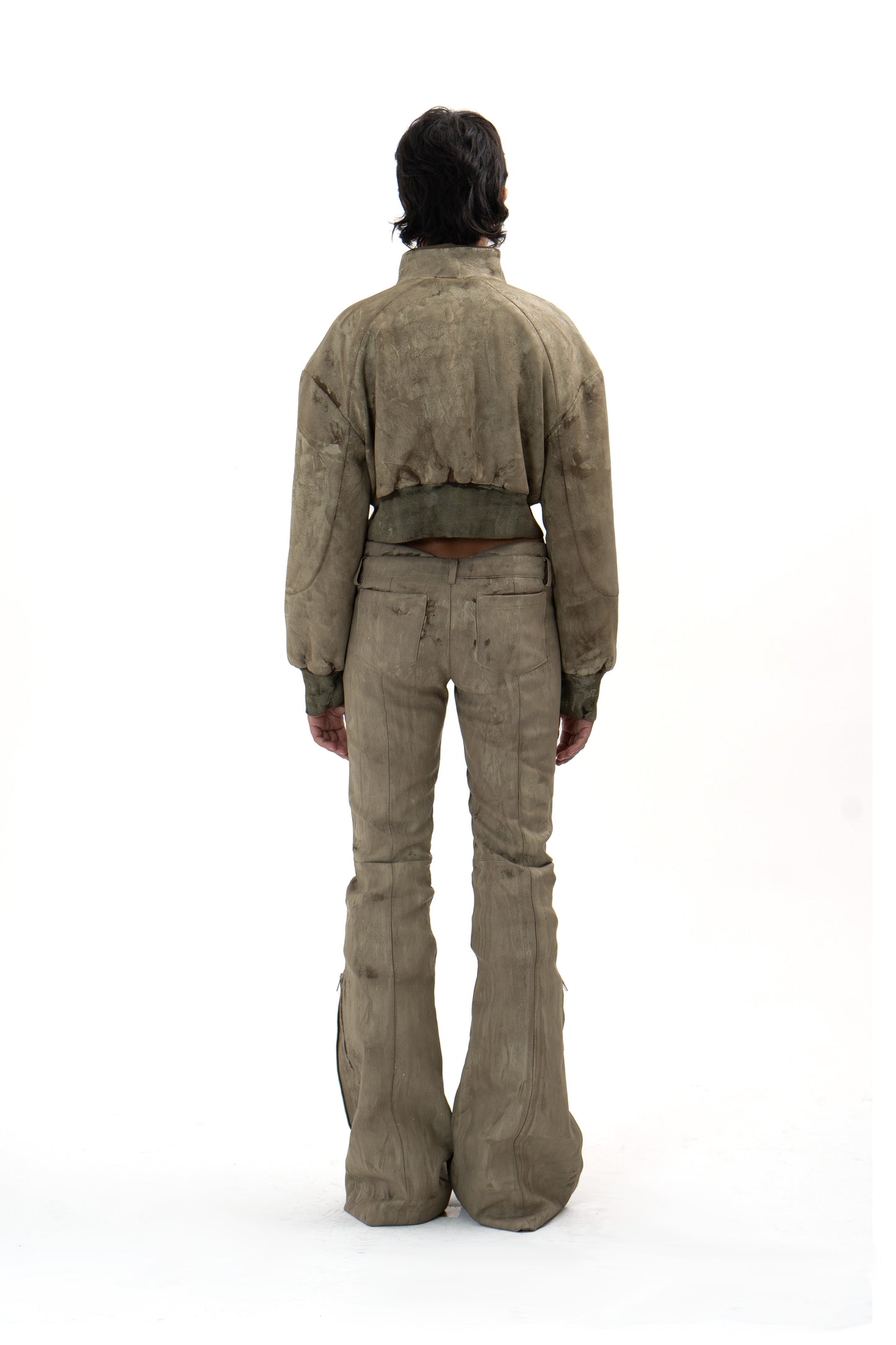 CRACKED effect padded short bomber jacket