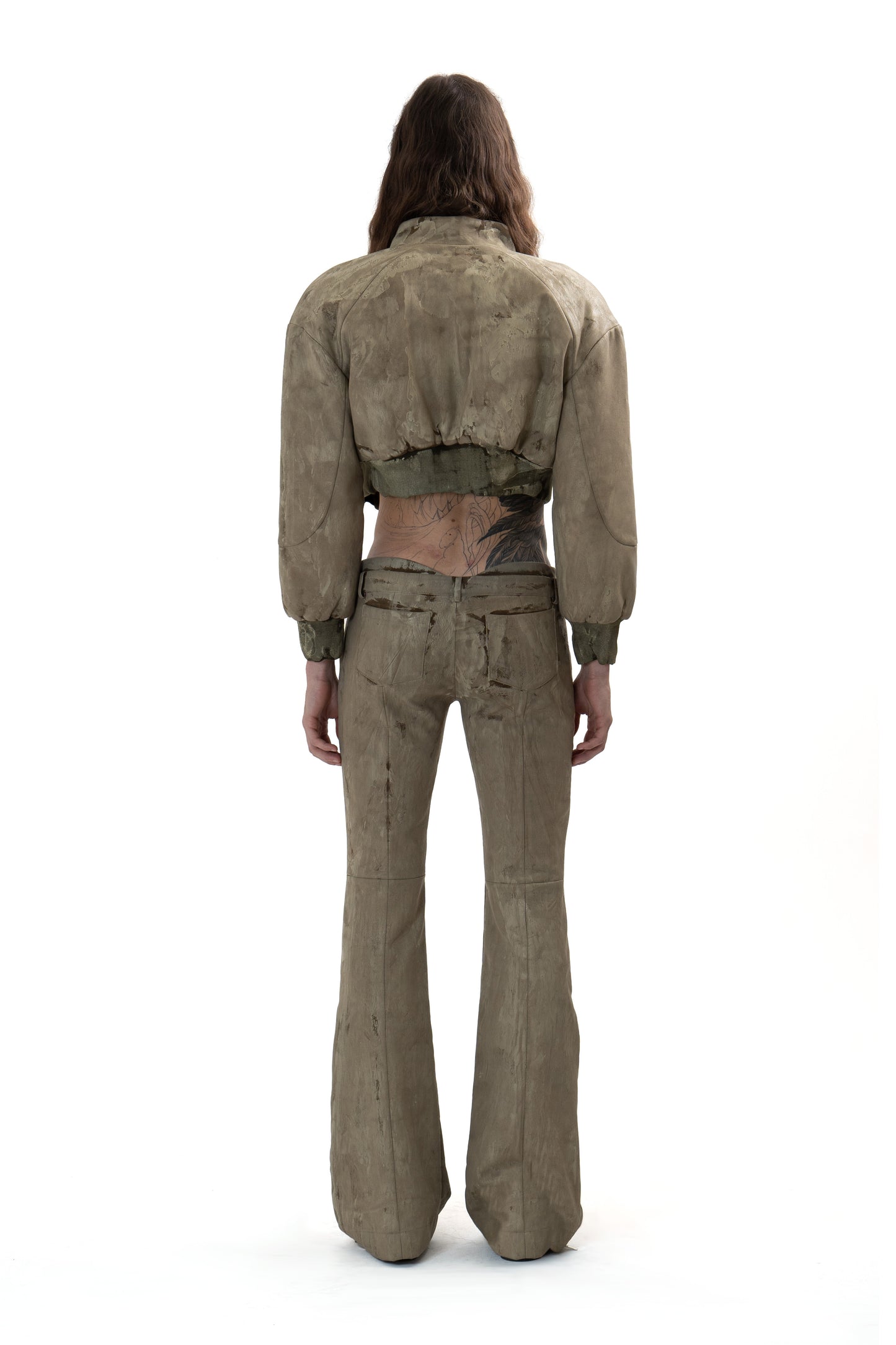 CRACKED effect padded short bomber jacket