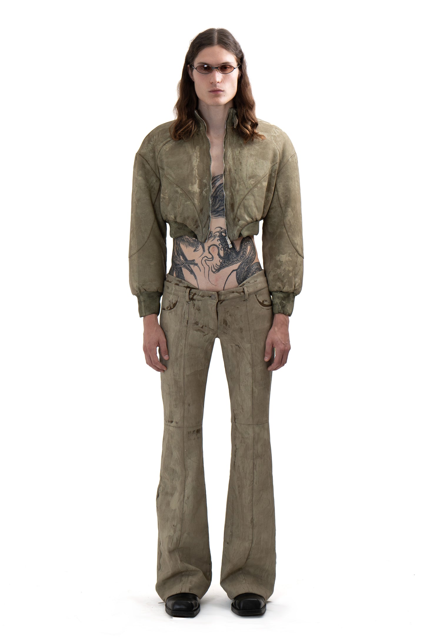 CRACKED effect padded short bomber jacket