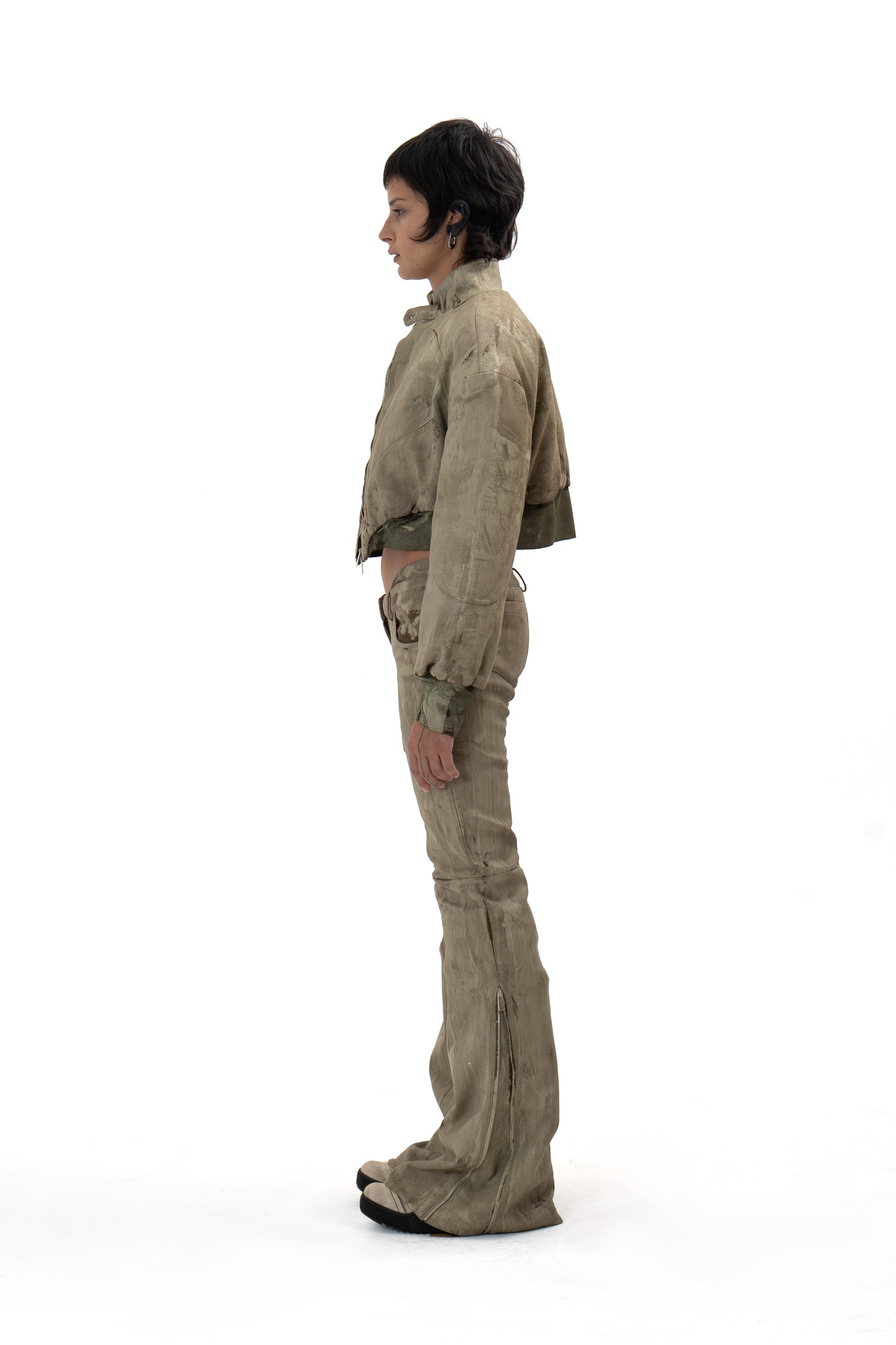 CRACKED effect padded short bomber jacket